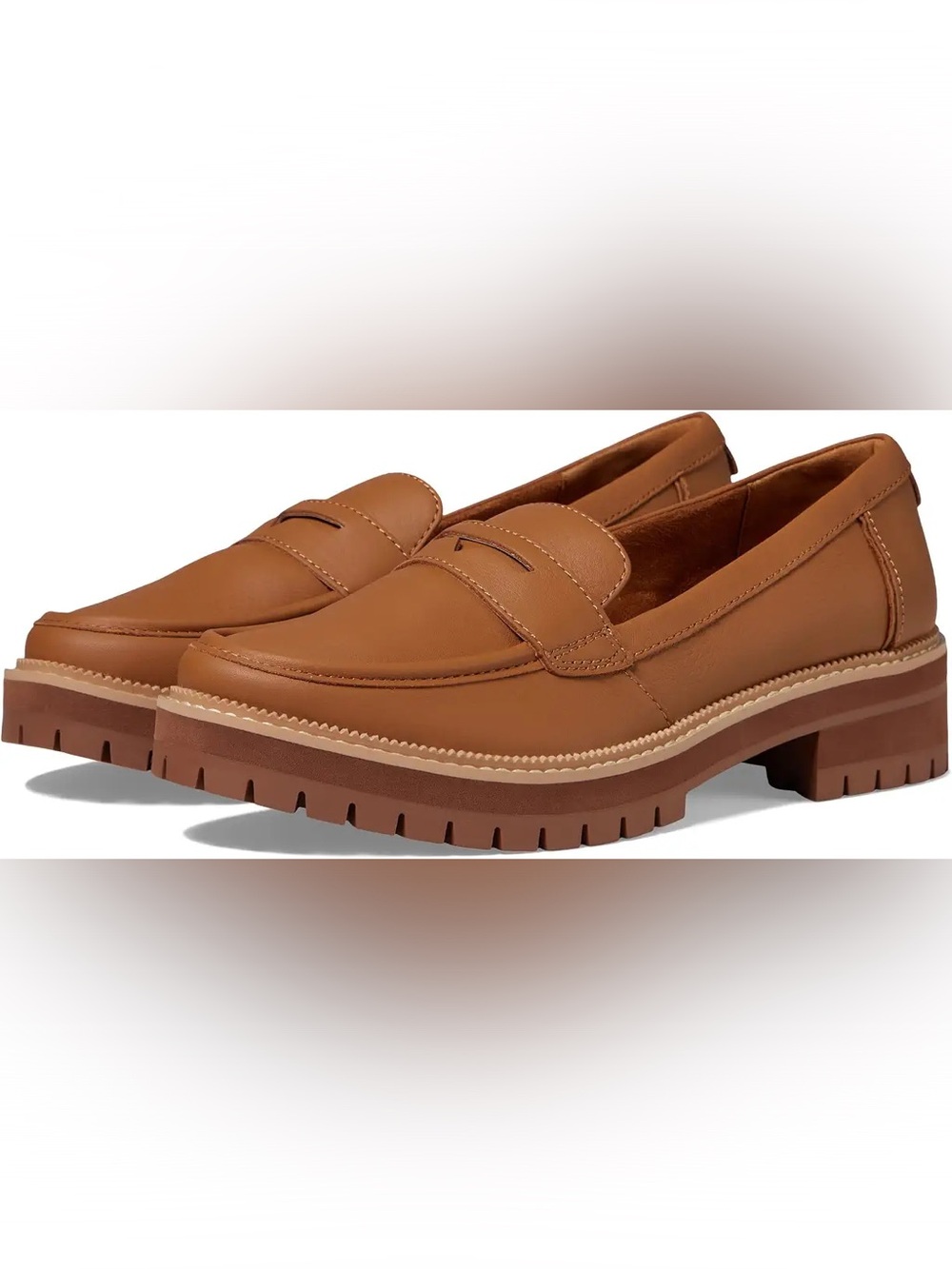 Toms Tan Lug Sole Penny Loafers